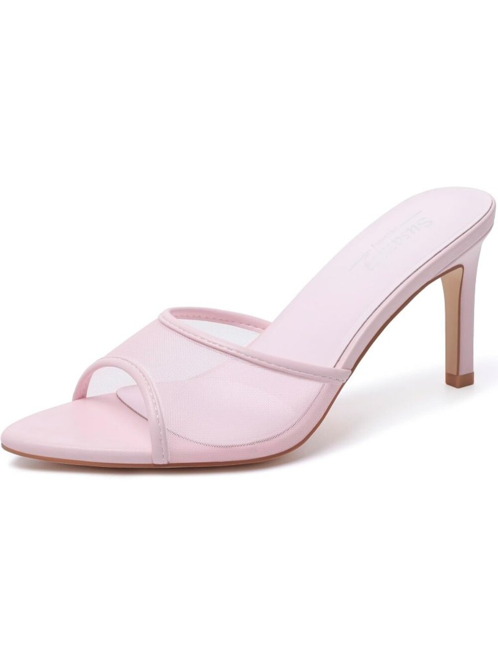 Women's Pink Mesh Mule High Heels Pointed Open Toe Sexy Slip on Casual Shoes